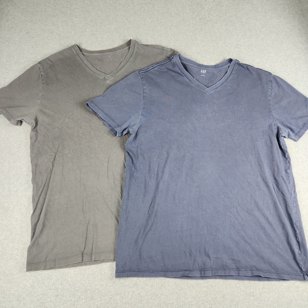 Gap Essential T-Shirt Men L Gray Blue V-Neck Short Sleeve Everyday Wear Lot of 2